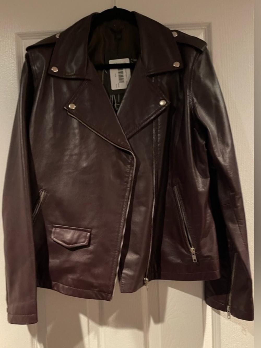 Merchant Purple Brown Leather Motorcycle Jacket XL New Anna Hathaway ocean 8